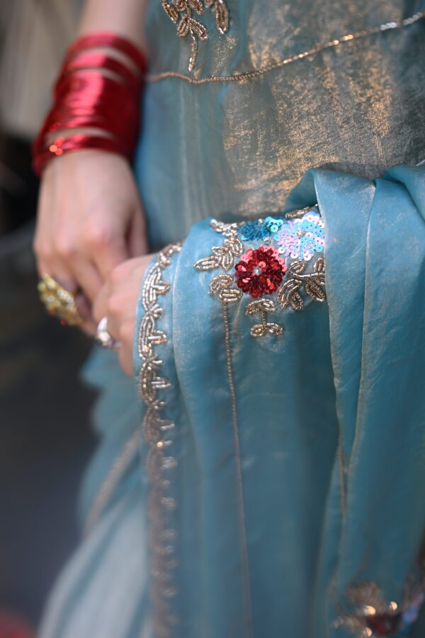 Turquoise Fendi Silk Saree FS-02