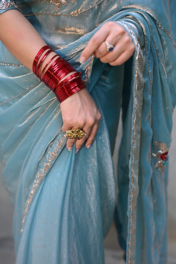Turquoise Fendi Silk Saree FS-02