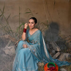 Turquoise Fendi Silk Saree FS-02